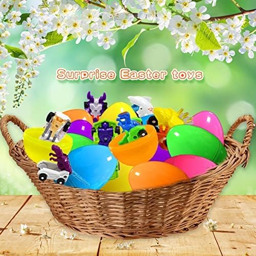 Joy Bang 72 Pcs Easter Eggs with Transformer Toys Inside, Easter Egg Fillers with Glow in the Dark Sticks Basket Stuffers Fillers Toys Party Favors Supplies Gifts for Kids