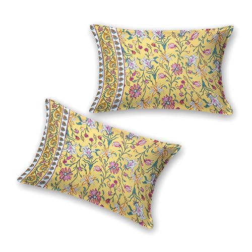 Image of India 100% Pure Cotton Jaipuri Printed Double Bedsheet with 2 Pillow Covers | Traditional Sanganeri Floral Design | Soft Breathable Fabric | King Size Bedsheet for Bedroom (Kaya44)