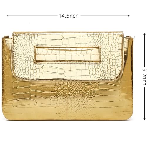 Image of Women Classic Crocodile Pattern Faux Leather Clutch Purse Oversized Female Shoulder Bag Messenger Handbag