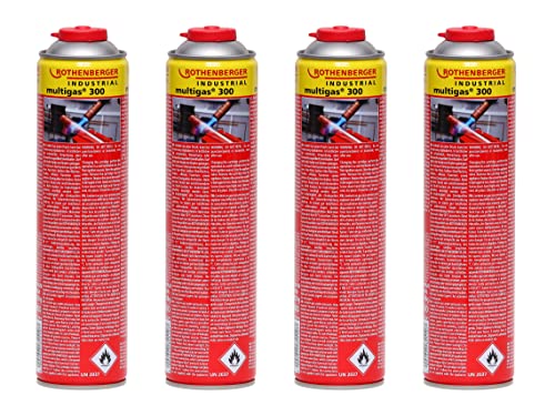 ROTHENBERGER Industrial Multigas 300 Gas Kartusche | 600 ml | 338g | Anschluss: 7/16“ EU | Norm EN 417 selbstverschließend | 4 Stück 1