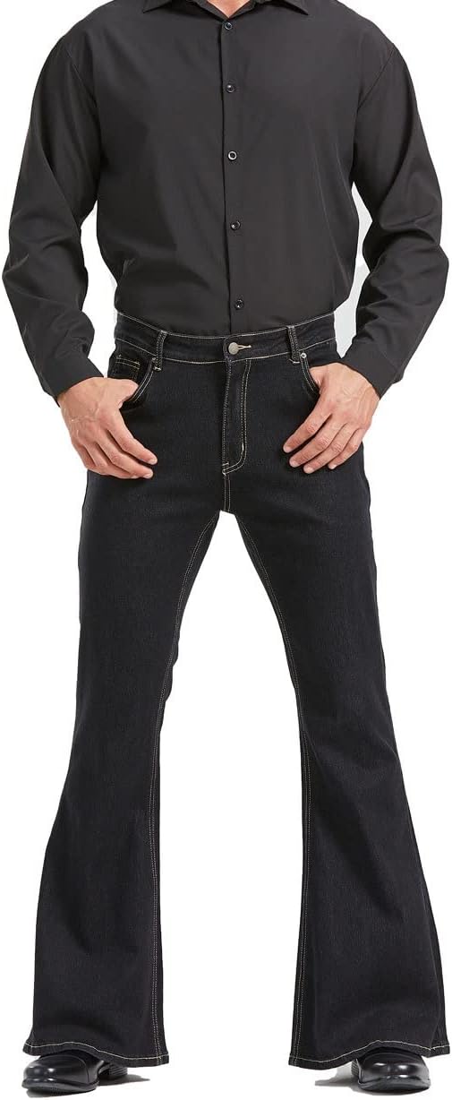 Men's Relaxed Vintage 60s 70s Bell Bottom Stretch Fit Classic Comfort Flared Flares Retro Leg Disco Denim Jeans Pants