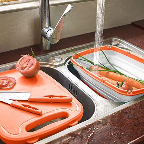 Gintan-Tabla-de-Cortar-Multifuncion-9-en-1-Tabla-Cortar-Cocina-Canasta-de-Drenaje-Plegable-con-5-Piezas-Rebanador-de-Verdura-Cesta-de-AlmacenamientoNaranja-y-Blanco