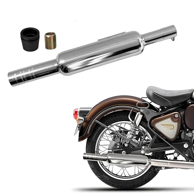 WORDZ Short Punjab Silencer Free Flow For Loud Sound For Royal Enfield Classic Reborn 350cc, Bullet 2023 350cc, Meteor 350cc (Big Mouth, Chrome)