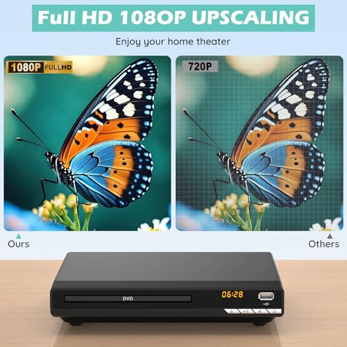 Image of 1080P HD DVD Player for TV with HDMI, Region Free, Compact Multi-Format CD /DVD /USB Player for Smart TV, Plays All Region DVDs & Multi-Format, HDMI /RCA Cables & Remote Included for Home TV