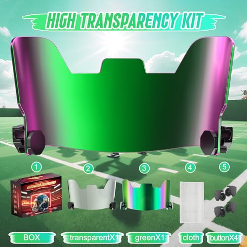 OYMLANX Football Helmet Visor - Clear & Green Dual Lens for Youth/Adult Helmets, ASTM F1938 Certified, Fits Schutt F7/Riddell SpeedFlex (2 Visors + Case) - Thumbnail 2