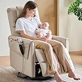 AIRSKY Genuine Leather Recliner Chair, Italian Water-Washing Process,Power Recliner Chair Electric Recliner Chairs for Adults, Swivel Rocker Recliner, Wall Hugger Recliners, Beige, P1