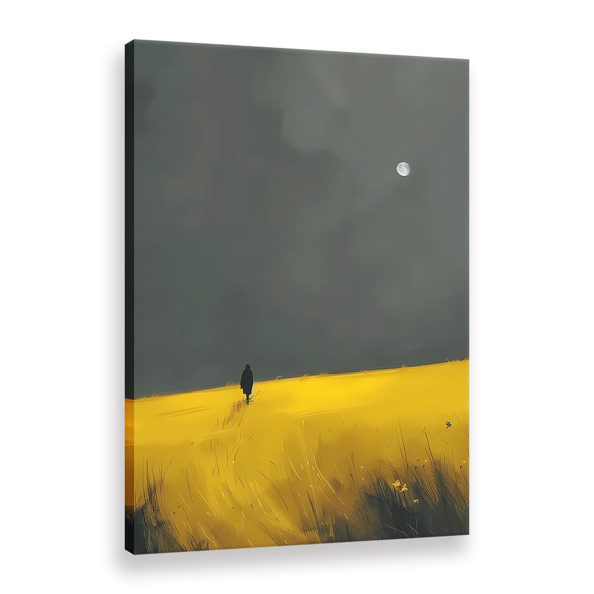 Toile salon champ jaune lune pour mur vide | Cadre poster déco moderne 50x70cm