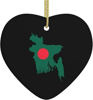Bangladesh Flag Map Heart-Shaped Christmas Ceramic Decor