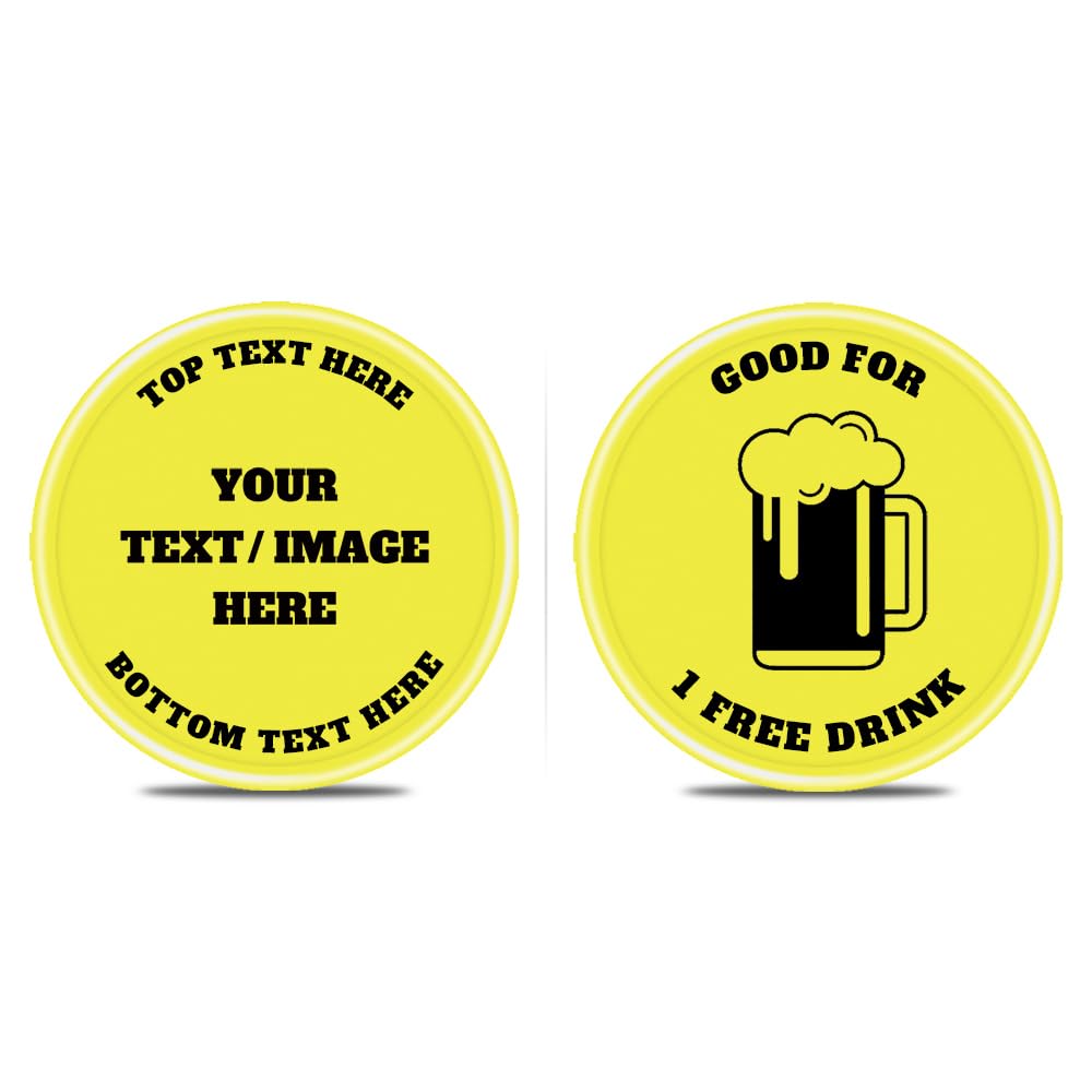 200 PCS Personalized Plastic Poker Chips, Full Color Print Your Logo and Text on the Chip, Good for Drink Tokens, Poker Card Game (Yellow)