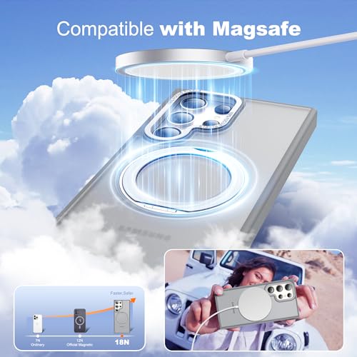 Image of Compatible with Samsung Galaxy S24 Ultra Case with 360Rotatable Magnetic Ring Stand Compatible with Mag-Safe Military Protection Matte Translucent Phone Cases for S24 Ultra 6.8 inch,Gray