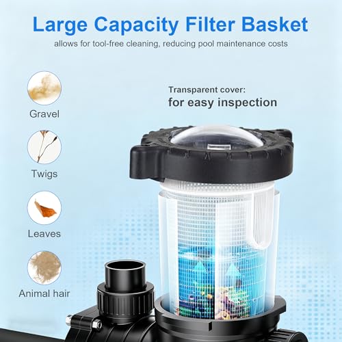 2HP Inground Above Ground Pool Pump, Swimming Pool Pump High Flow 1.5", 2", and 1.25"-1.5", 5250 GPH with Filter Basket, 110V Energy Save Pool Pump by EOQIFJM - Image 3