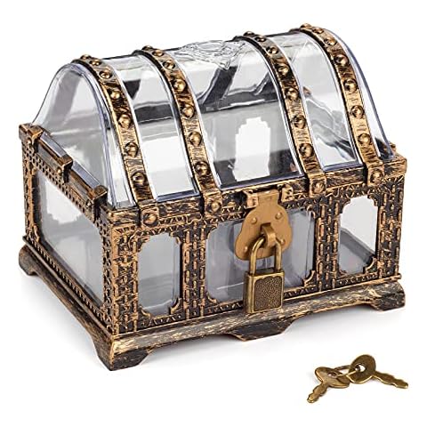 Pemalin Transparent Antique Treasure Chest for Kids,Plastic Pirate Storage and Decorative Box Cover