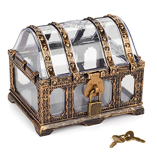 Pemalin Transparent Antique Treasure Chest for Kids,Plastic Pirate Storage and Decorative Box