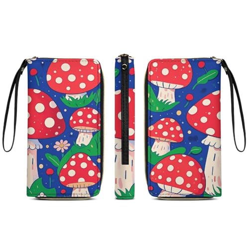 Bright Mushrooms Arts Wallets for Women Long Wristlet Leather Wallets with Zipper Holder Large Capacity Coin Pocket3