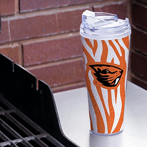 Image of Rico Industries NCAA Glitter 24oz Acrylic Glitter Tumbler with Hinged Lid, Officially Licensed Double Wall Tumbler with Straw
