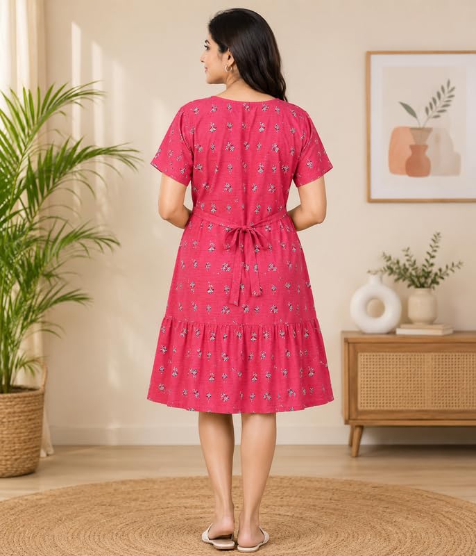 Image of MENMAII Women's [L-4XL] Full Open /Front Buttoned [a Kind of Adaptive Clothing] Multipurpose Nighty for Maternity /Pregnancy /Elderly /Patient /Feeding /Hospital Purpose Nighty