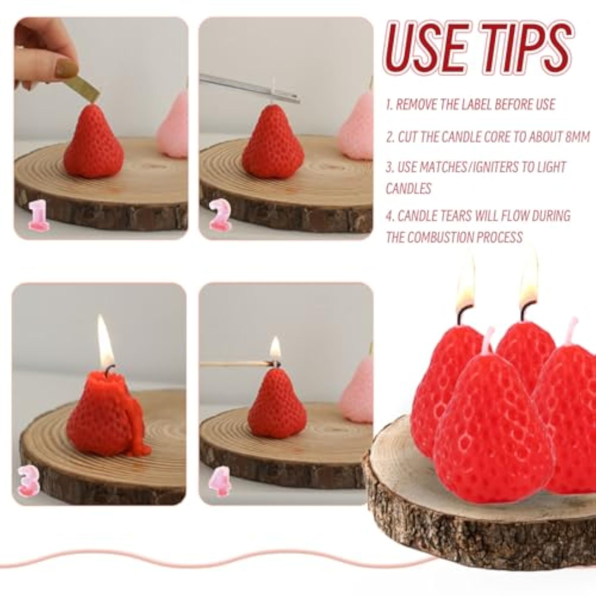 Strawberry Shaped Scented Candle, 9 Pcs Mini Soy Wax