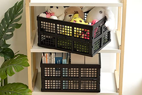 Eslite 34L Large Plastic Folding Storage Crates,Collapsible Crates For Storage,Pack Of 3 (Black) #TOP5