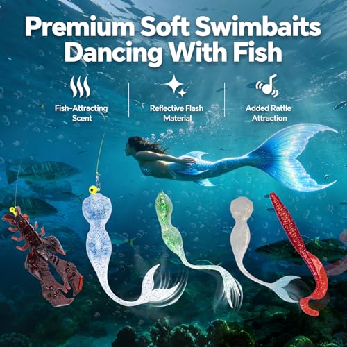 Image of Fishing Lures Kit for Men Women, Soft Bait Tackle Box Set in Red Gift Box, Complete Fishing Gear with Pendant Keychain, for Freshwater Bass Trout Saltwater