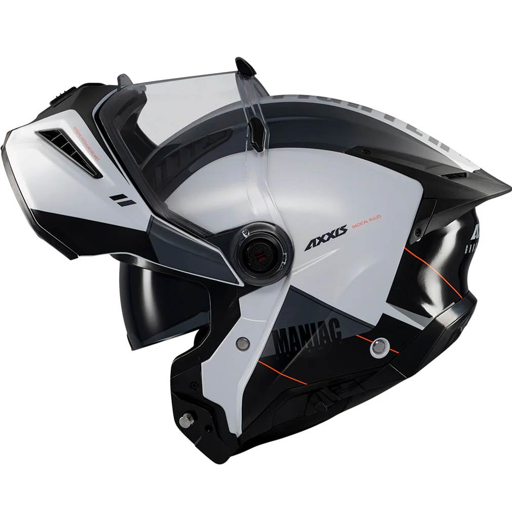 AXXIS Ghostfighter SV Maniac Blanco Negro Brillo - Casco de Moto Modular Abatible Diseño Streetfighter con Visor Solar - Unisex Hombre y Mujer - Homologado P/J ECE 22.06