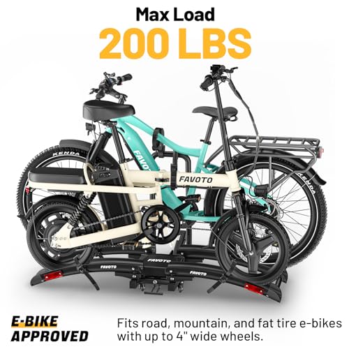 Favoto Bike Rack for Car with Ramp, 2-Bike Hitch Mount for E-Bikes, Foldable & Tilt-Back Design, 200 lbs Capacity, Fits 2" Receiver SUV/Truck by Favoto - Image 4