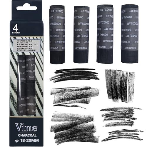 Vine Charcoal Sticks for Sketching and Drawing (4 Pcs)