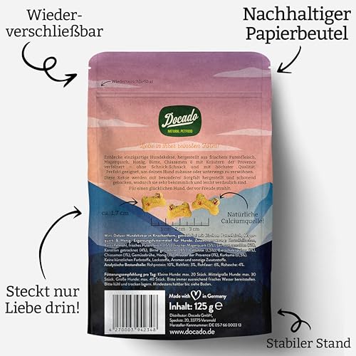 Docado Natural Petfood - Deluxe Mini Hundekekse Pute & Honig, Getreidefrei, Proteinreich, Omega-3, Hochwertig | Hundesnack Leckerli 125g