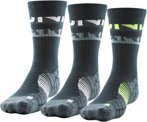 Under Armour Men's Standard Elevated Novelty Crew Socks, 3-Pairs, Black/Hi Vis Yellow Assorted, Large #TOP3