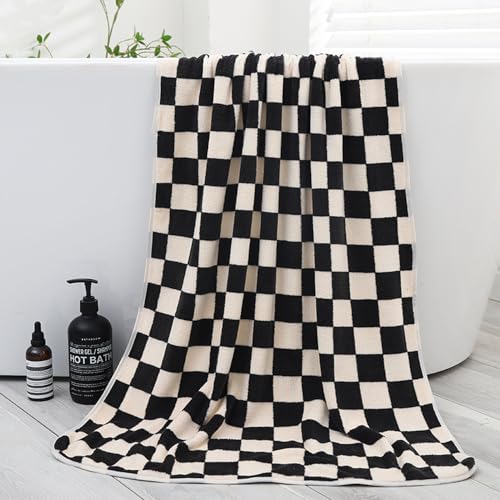 Lkw Ogechi 70x140CM Soft Coral Velvet Bath Towels, Black and White Checkerboard Bathroom Towels, Quick Dry Highly Absorbent Microfiber Bath Sheets, Super Fluffy Towel for Travel, Vacation, Daily Use Lkw Ogechi 70x140CM Soft Coral Velvet Bath Towels, Black and White Checkerboard Bathroom Towels, Quick Dry Highly Absorbent Microfiber Bath Sheets, Super Fluffy Towel for Travel, Vacation, Daily Use