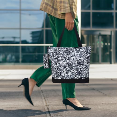 Image of NGIL Medium Top Zipper Closure Canvas Tote Bag with Attached Matching Coin Purse For Moms and Nurses