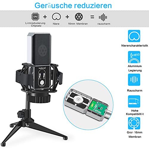 zealsound USB Mikrofon, für Computer Telefon, PC Type-c 3.5 mm Mikrofon mit Stahl-Stoßdämpferhalterung zum Streamen… – Bild 5