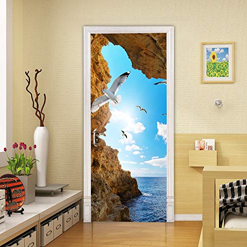 Trompe l'oeil sticker porte mer pour agrandir une petite pièce