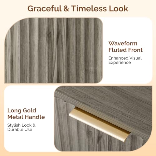 Image of VINGLI Fluted Grey Dresser 6 Drawer Gray Dresser with Rounded Edges, Grey Dressers for Bedroom, 46.8 inch W*15.5 inch D*31 inch H