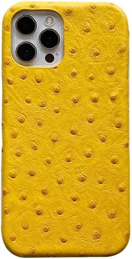 Étui en cuir Apple iPhone 12 jaune antichoc motif autruche, protection écran iPhone 12 Pro 6,1 pouces