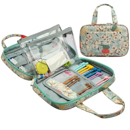 YYOUTOU Estojo Para Agulhas De Crochê Com Alça Organizadora Bolsa Portátil Viagem Todos Os Conjuntos Ergonômicas, Tricô, Suprimentos, Azul