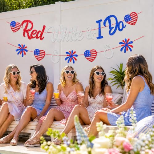Image of 4th of July Theme Red White & I Do Banner | Independence Day Patriotic Party Decorations USA National Day Bachelorette Bridal Shower Engagement Wedding Party Supplies