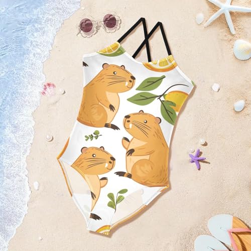 Image of Girls Swimsuit Little Cute Cat and Ice Cream One Piece Swimwear