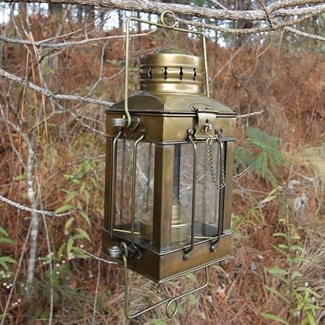 Orca INTERNATIONAL CO. Lanterna a olio in ottone marino da 25,4 cm, lanterna da appendere in ottone antico, decorazione nautica vintage per casa e giardino, perfetta per illuminazione esterna, eventi