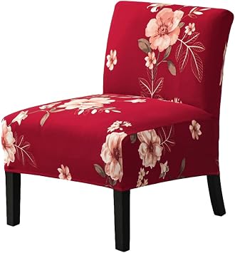 Armless Accent Chair Covers, Stretch Armless Chair Slipcover Soft Print Armless Chair Covers Furniture Protector for Living Room Bedroom Red