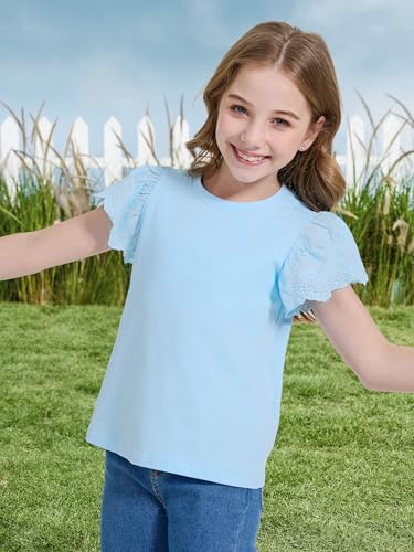 WULFUL Girls Shirts Fashion Cotton Summer Short Sleeve Tops Casual T-Shirts 4-15 Years Old3