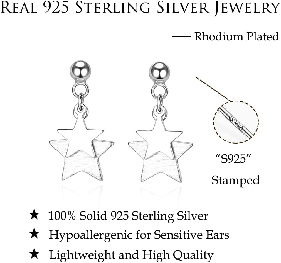 Reffeer Solid 925 Sterling Silver Double Star Stud Earrings for Women Teens Small Star Stud Earrings Drops - Image 6
