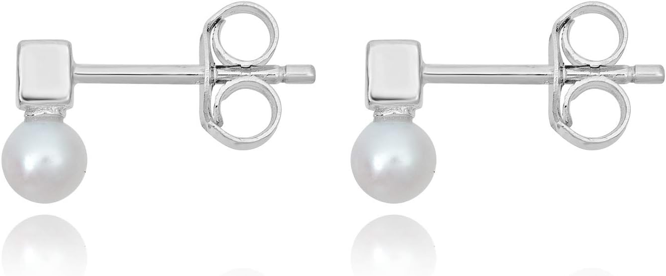 AVORA 925 Sterling Silver Freshwater Pearl Stud Earrings