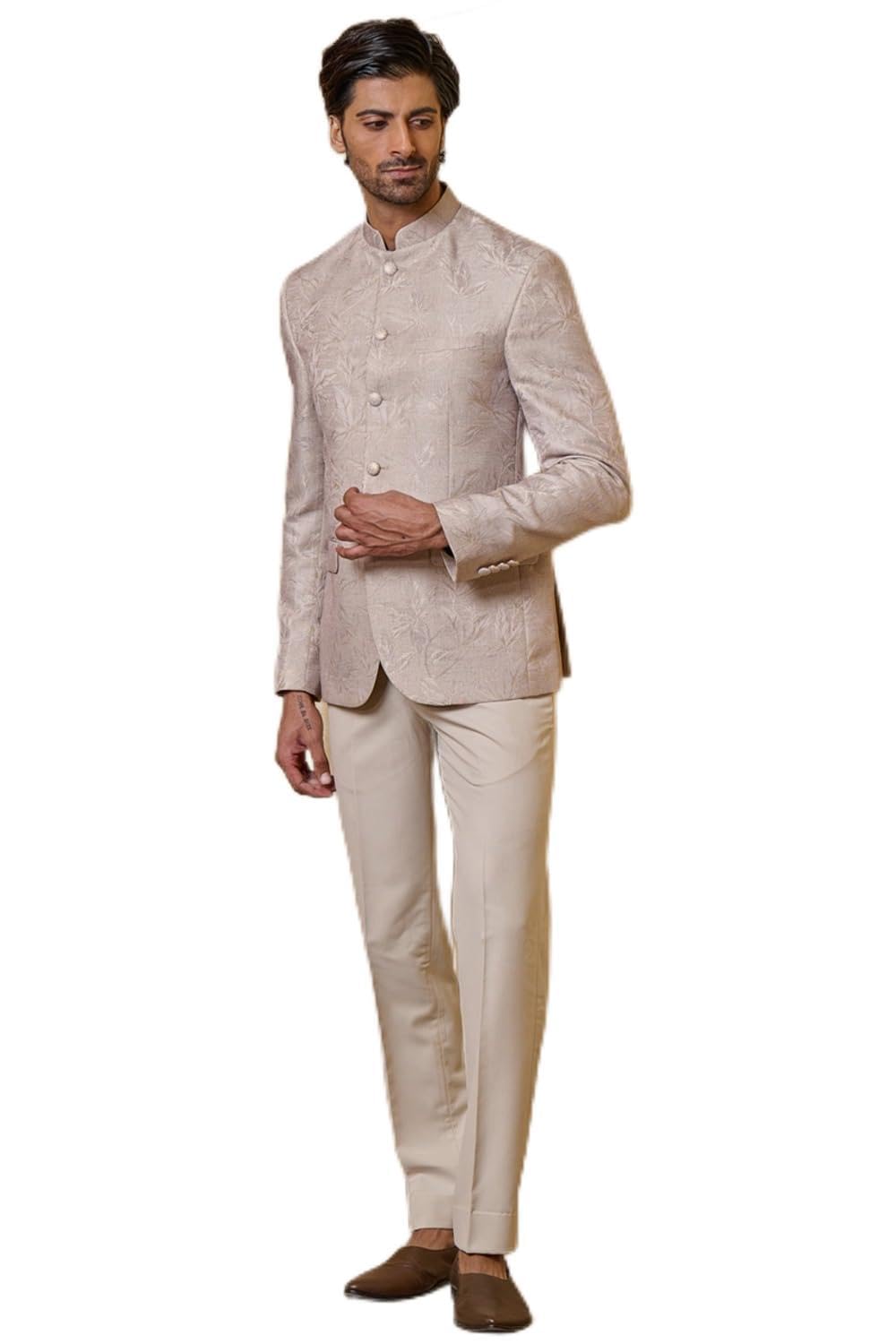 tasva Beige All Over Embroidered Bandhgala For Men-picture-16