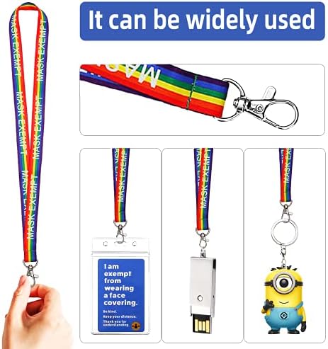 2 Personalised Printed Rainbow Lanyard,Plastic Badge Holders,ID Card Holders Neck Strap Lanyard,Waterproof Name Tag Clear Badge,Face Mask Exemption Card Lanyard for Holding Name Badge,ID Card or Key
