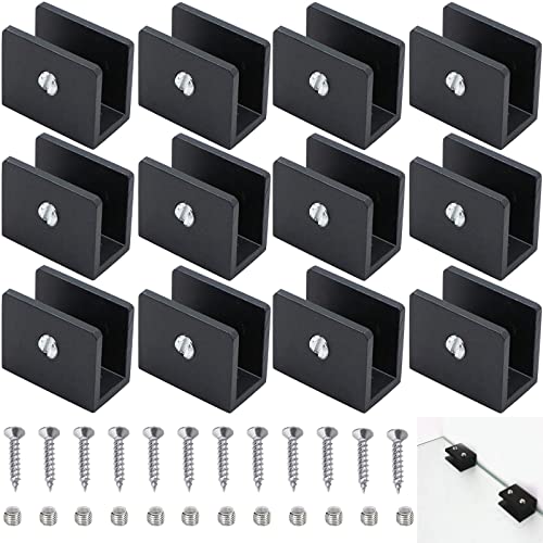 12 Pièces Pince à Verre Garde Corps, Support D'Étagère En Verre Clip, Support d’Étagère En Verre Réglable Aluminium, Métal Support d'Angle En U,...