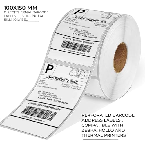 Image of Shreyans Direct Thermal Labels (Pack of 4, 100mm x 150mm) 200 Labels /Roll - 800 Labels