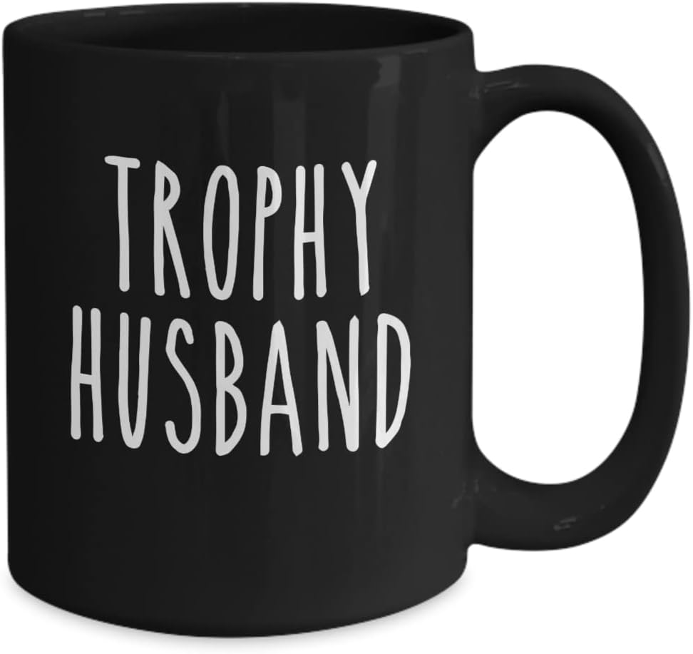 B.A.I. Trophy Husband Black Mug, Groom Gifts, Funny Father's Day Anniversary Birthday Christmas Coffee Cup For Him From Wife Sweetheart Fiance