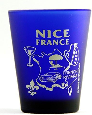 World By Shotglass Nice France Cobalt Blue Frosted Shot Glass
