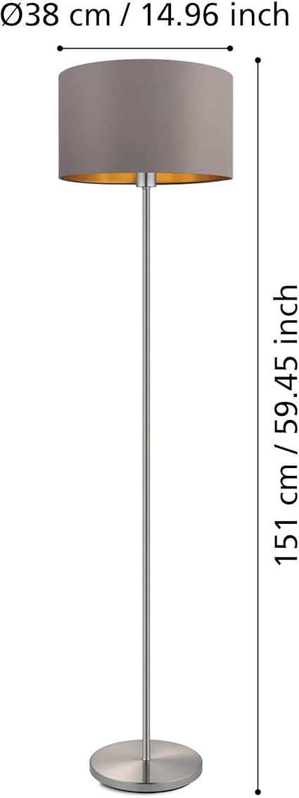 Eglo EGLO Vloerlamp Maserlo, 1 lamp textiel staande lamp, staande lamp van staal en stof, kleur: mat nikkel, taupe, goud, fitting: E27, incl. voetschakelaa photo 3