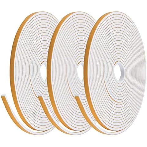 Self Adhesive Foam Tape White, 3 Rolls of Adhesive Foam Gasket Tape, Self Adhesive Door and Window Sealing Strip-6 x 3mm(White) 6 Meters Each Roll Cover